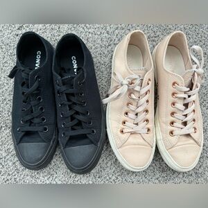 Converse Women's Black and Pale Pink with Rose Gold Sneakers bundle